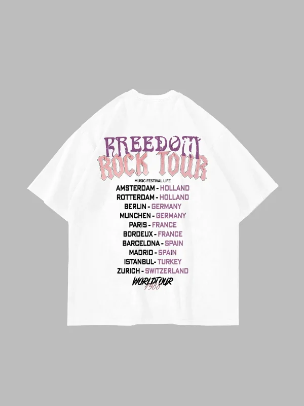 Freedom Rock Tour Baskılı Oversize Unisex Beyaz Tshirt