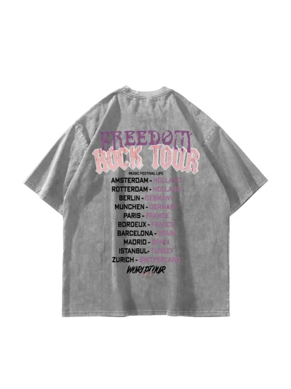 Freedom Rock Tour Baskılı Oversize Unisex Yıkamalı Beyaz Tshirt