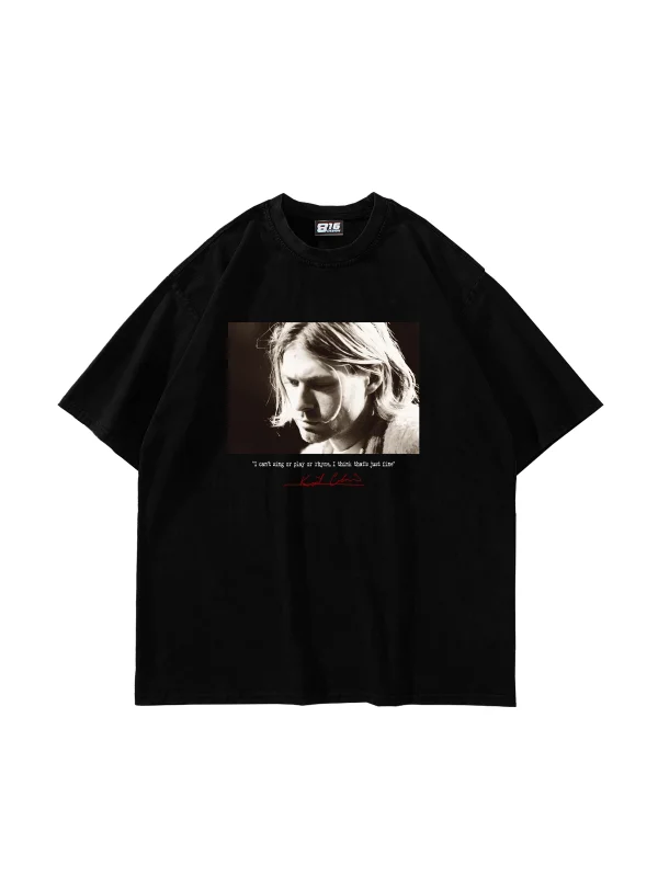 Kurt Cobain Baskılı Oversize Unisex Siyah Tshirt