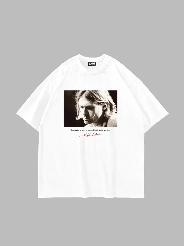 Kurt Cobain Baskılı Oversize Unisex Beyaz Tshirt