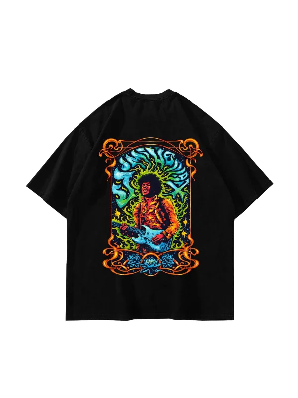 Jimi Hendrix Baskılı Oversize Unisex Siyah Tshirt