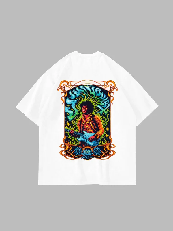 Jimi Hendrix Baskılı Oversize Unisex Beyaz Tshirt
