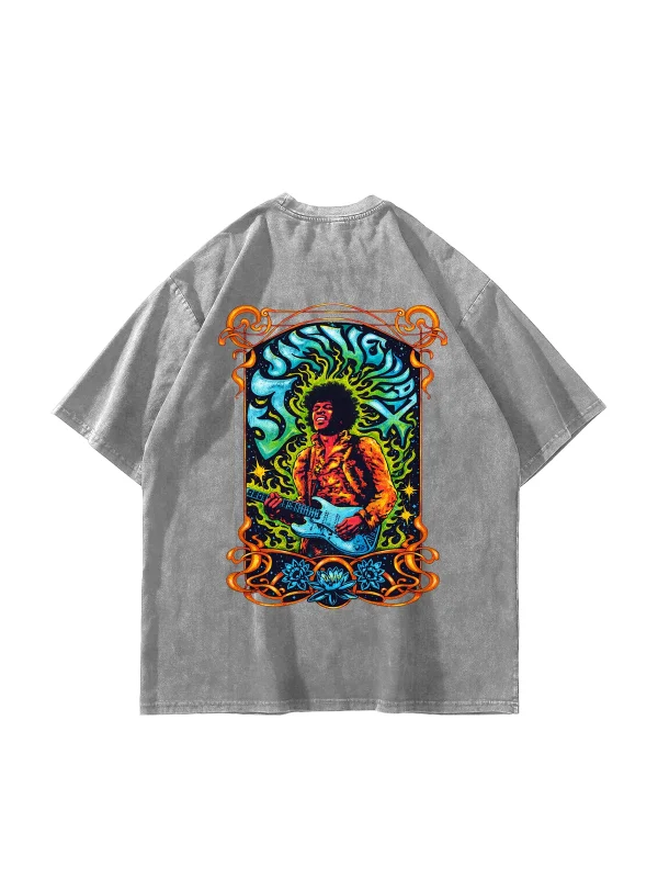 Jimi Hendrix Baskılı Oversize Unisex Yıkamalı Beyaz Tshirt
