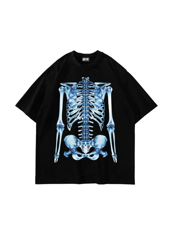 X-Ray Rib Cage Baskılı Oversize Unisex Siyah Tshirt