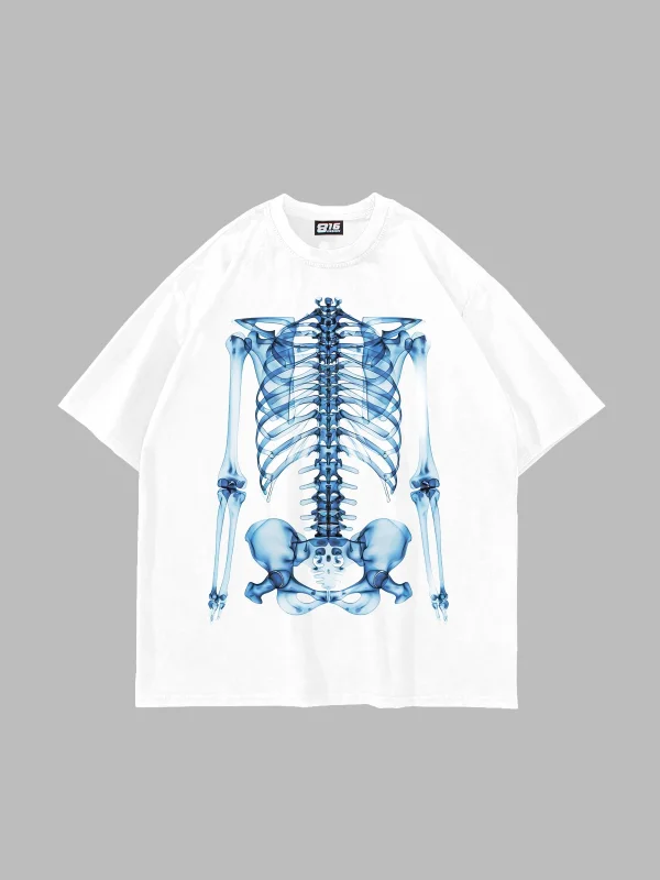 X-Ray Rib Cage Baskılı Oversize Unisex Beyaz Tshirt