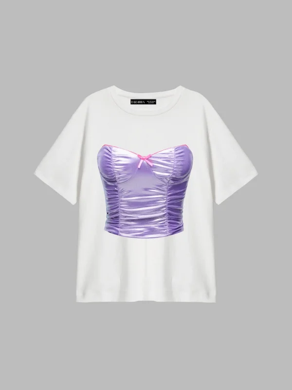 Purple Top Baskılı Relaxed Fit Beyaz Kadın Tshirt