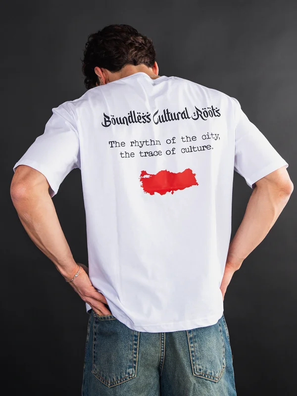 Cultural Roots Baskılı Oversize Unisex Beyaz Tshirt