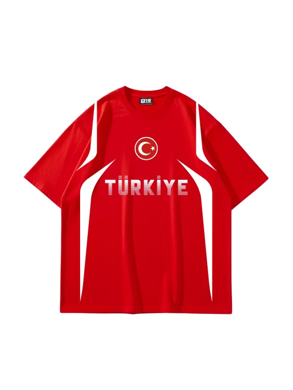 Türkiye V2 Baskılı Oversize Unisex Kırmızı Tshirt