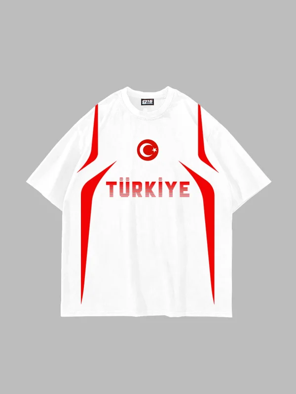 Türkiye V2 Baskılı Oversize Unisex Beyaz Tshirt