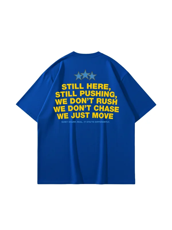 Still Moving Baskılı Oversize Unisex Mavi Tshirt