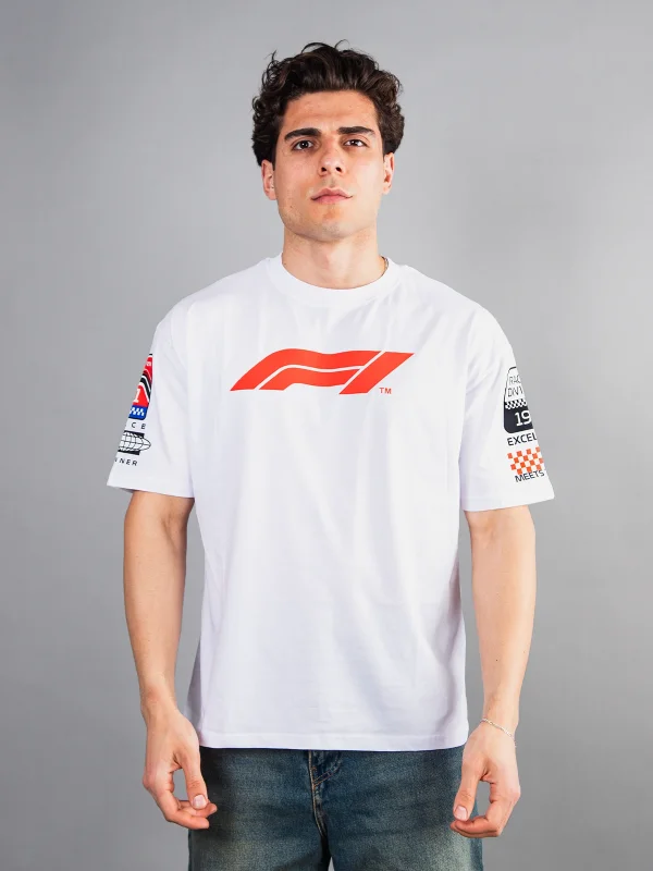 Race Baskılı Oversize Unisex Beyaz Tshirt