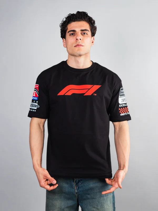 Race Baskılı Oversize Unisex Siyah Tshirt