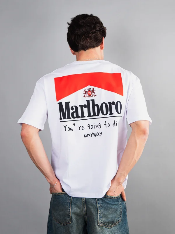 MRL. Baskılı Oversize Unisex Beyaz Tshirt