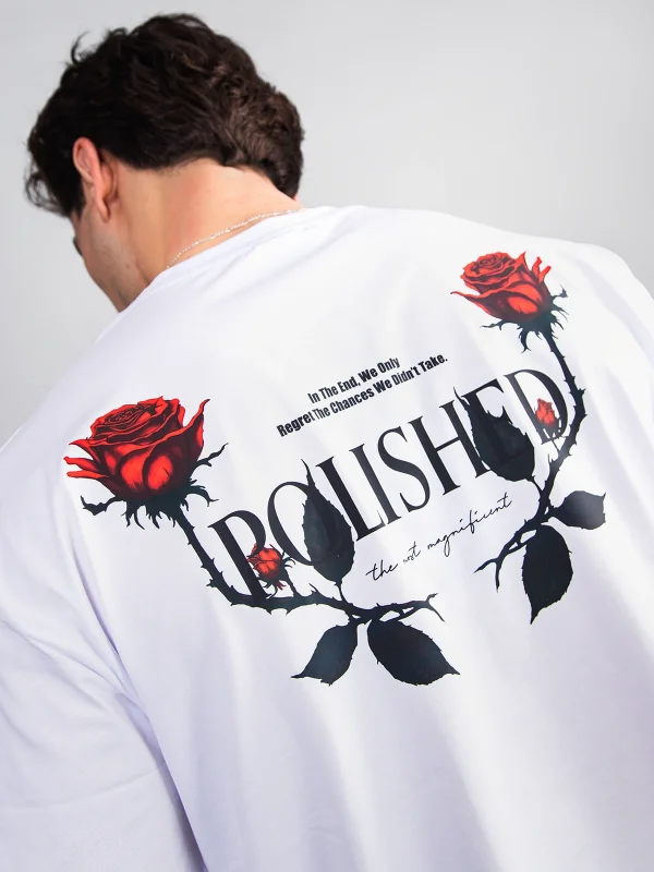Polished Rose Baskılı Oversize Unisex Beyaz Tshirt