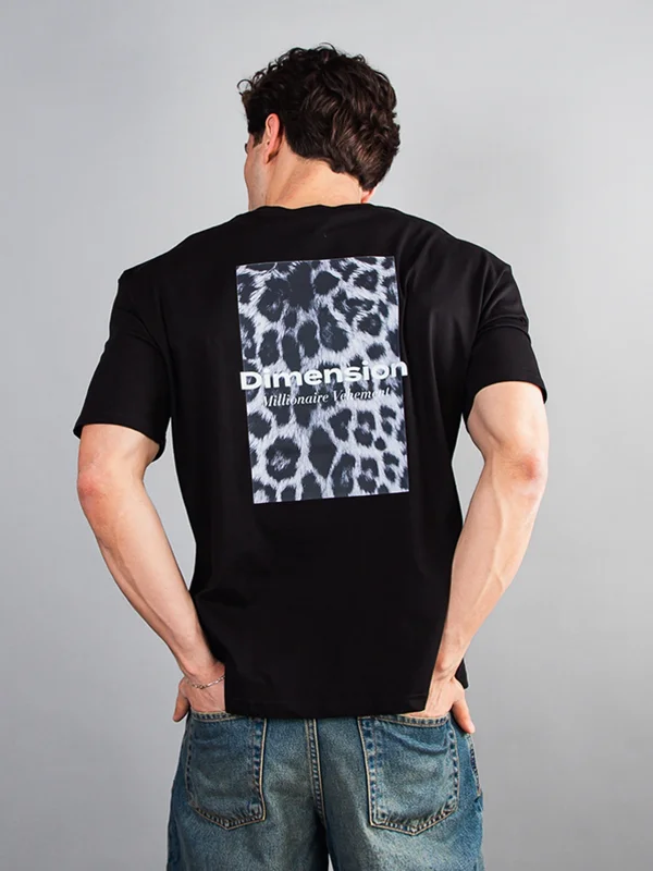 V2 Dimension Baskılı Hayvan Desenli 24/1 Oversize Unisex Siyah Tshirt