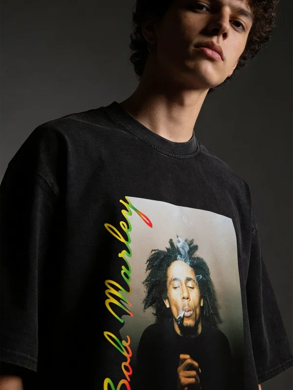 Bob Marley Baskılı Oversize Unisex Siyah Tshirt