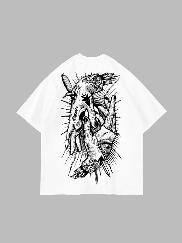 Tattoo Hands Baskılı Oversize Unisex Beyaz Tshirt