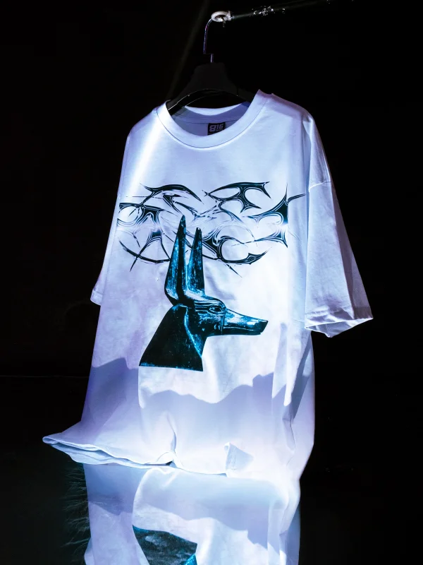 Holographic Baskılı Oversize Unisex Beyaz Tshirt