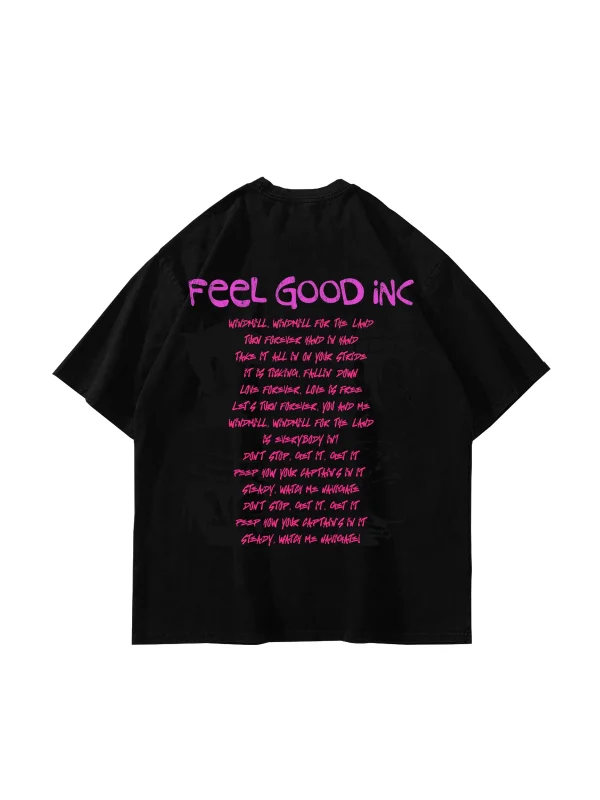Feel Good Inc Baskılı Oversize Unisex Siyah Tshirt