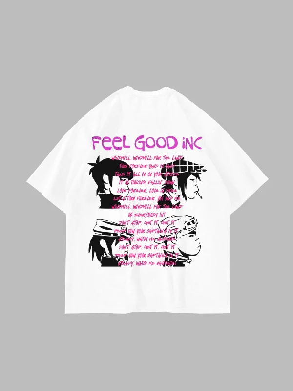 Feel Good Inc Baskılı Oversize Unisex Beyaz Tshirt