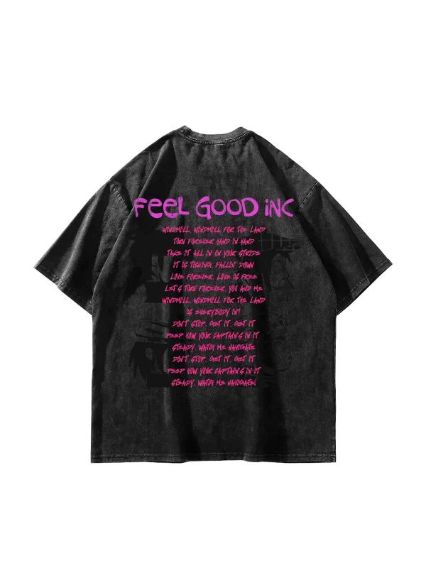 Feel Good Inc Baskılı Oversize Unisex Yıkamalı Siyah Tshirt