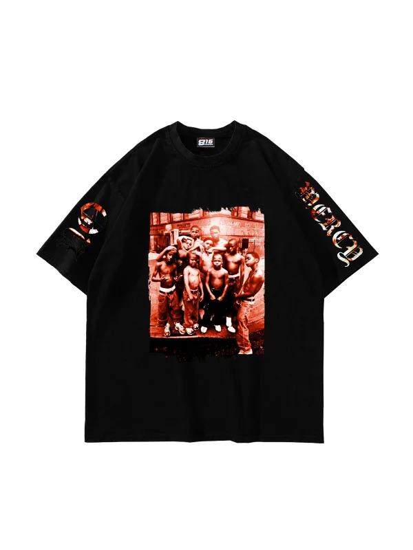 No Mercy Baskılı Oversize Unisex Siyah Tshirt