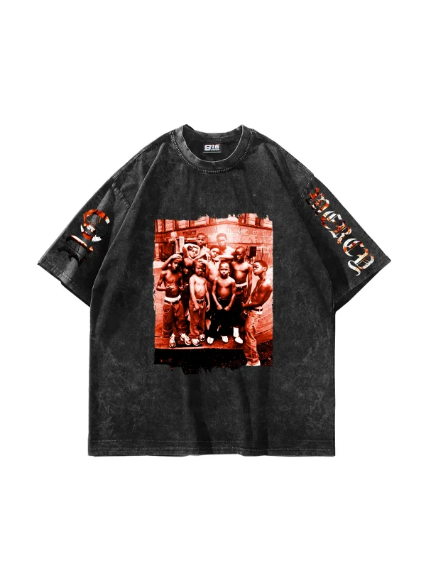 No Mercy Baskılı Oversize Unisex Yıkamalı Siyah Tshirt