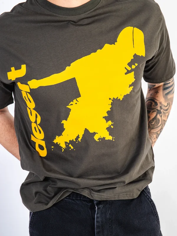 Desert Baskılı Oversize Unisex Haki Tshirt