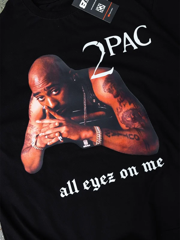 2pac Baskılı Oversize Unisex Siyah Tshirt