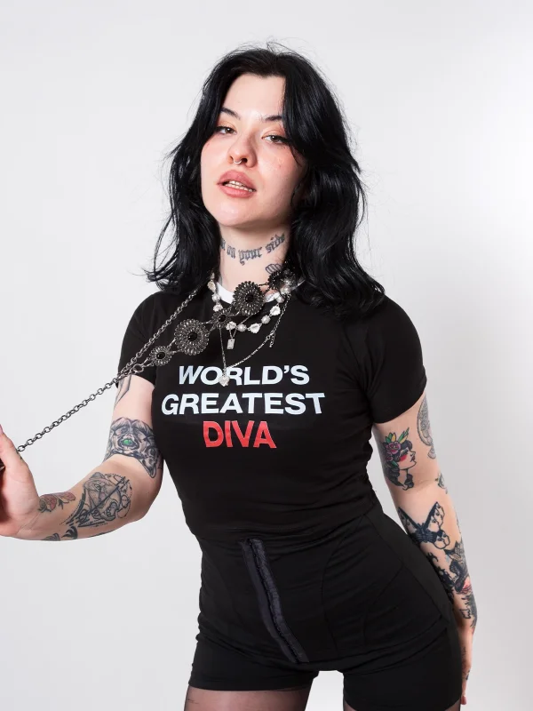Worlds Greatest Dıva Baskılı Siyah Crop Top