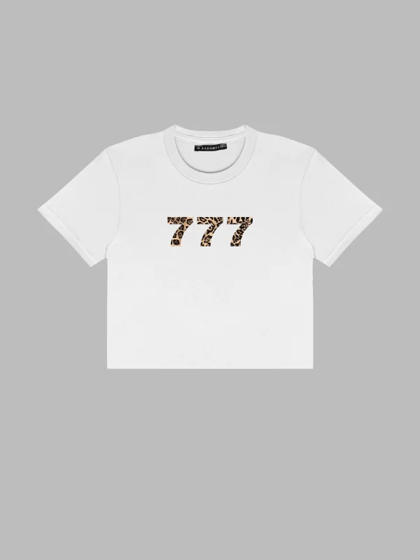777 Baskılı Beyaz Crop Top