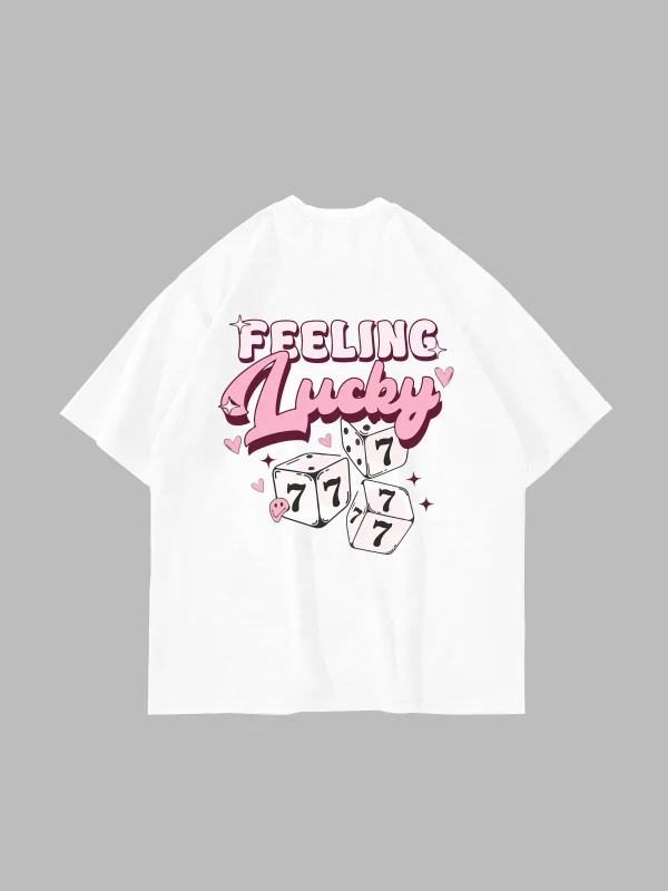 777 Lucky Baskılı Oversize Unisex Beyaz Tshirt