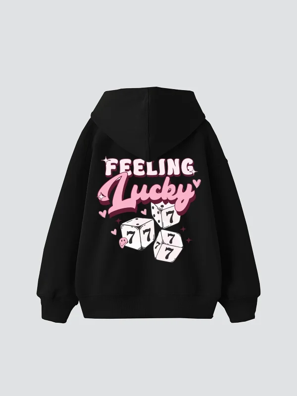 777 Lucky Baskılı Oversize Unisex Siyah Hoodie