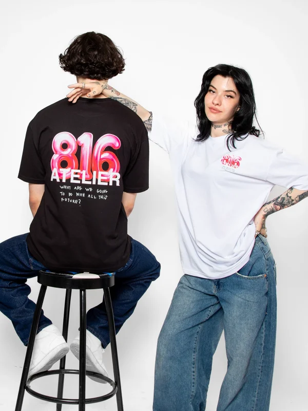 816 Atelier Baskılı Oversize Unisex Beyaz Tshirt