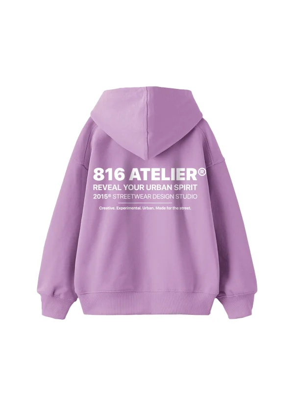 816 ATELIER® Baskılı Oversize Unisex Mor Hoodie