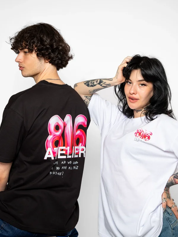 816 Atelier Baskılı Oversize Unisex Siyah Tshirt