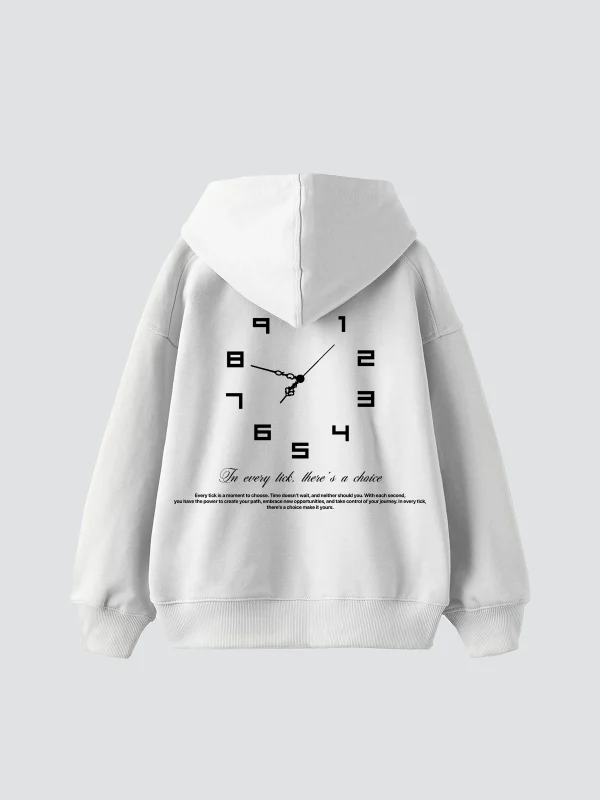 816 Clock Baskılı Oversize Unisex Beyaz Hoodie