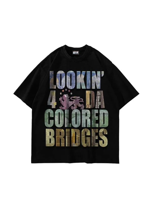 Lookin Colored Bridges Graphic Baskılı Siyah Oversize Unisex Tshirt