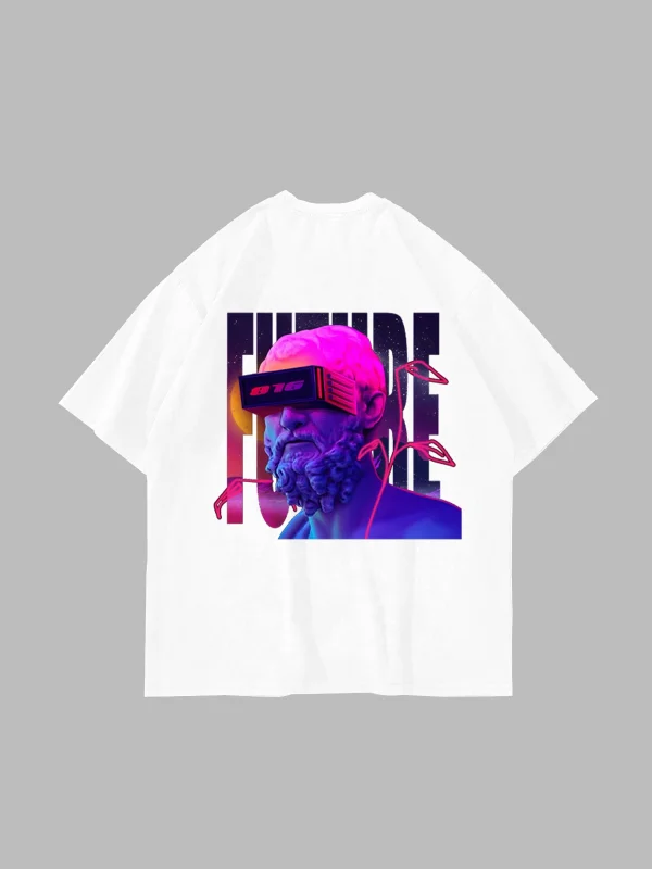 816 Future Baskılı Oversize Unisex Beyaz Tshirt