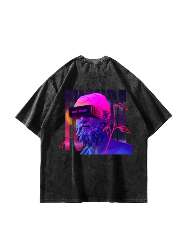 816 Future Baskılı Oversize Unisex Yıkamalı Siyah Tshirt
