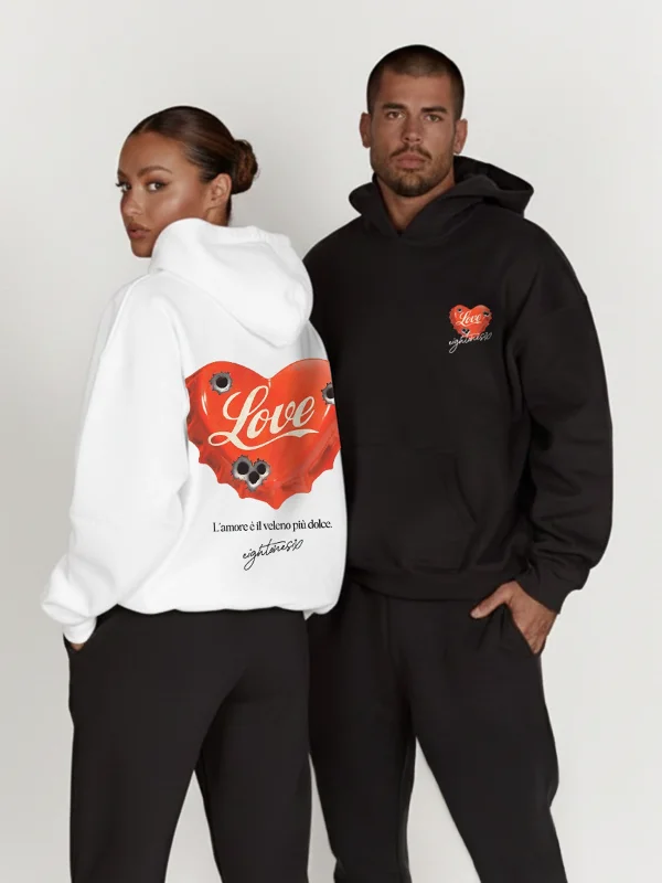 816 Love Baskılı Oversize Unisex Beyaz Hoodie