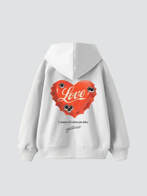 816 Love Baskılı Oversize Unisex Beyaz Hoodie