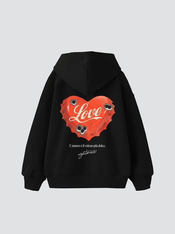 816 Love Baskılı Oversize Unisex Siyah Hoodie