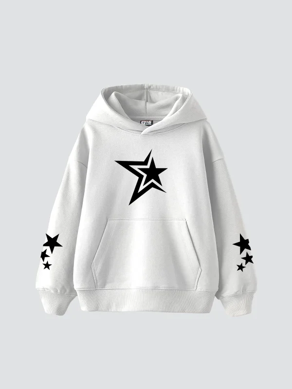 816 Stars Baskılı Oversize Unisex Beyaz Hoodie