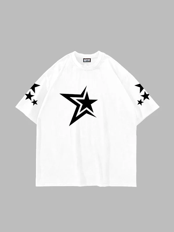 816 Stars Baskılı Oversize Unisex Beyaz Tshirt