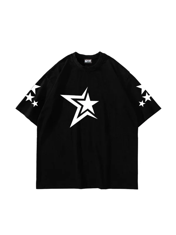816 Stars Baskılı Oversize Unisex Siyah Tshirt