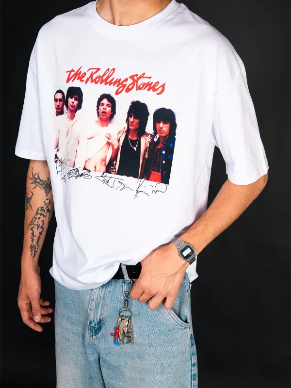 816 The Rolling Stones Oversize Beyaz Tişört
