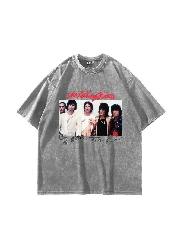 816 The Rolling Stones Oversize Yıkamalı Beyaz Tişört
