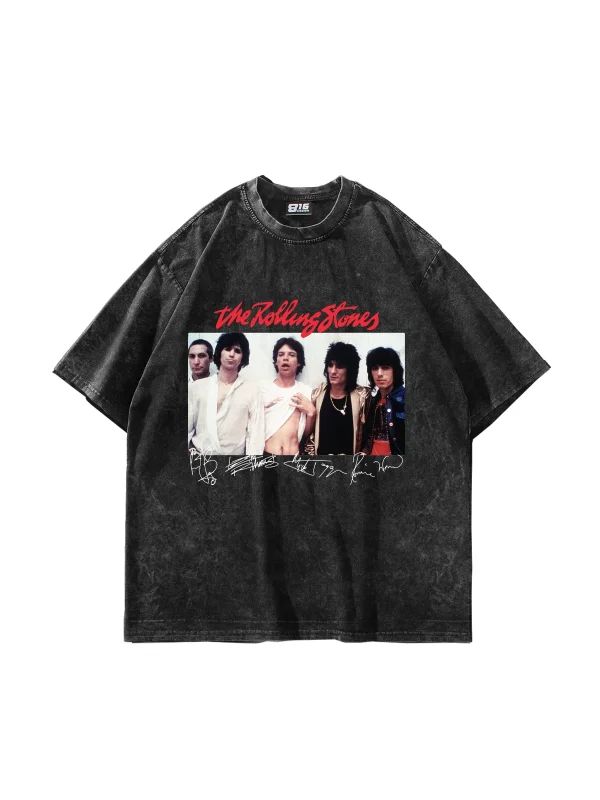 816 The Rolling Stones Oversize Yıkamalı Siyah Tişört