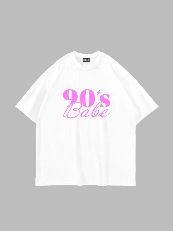 90s Babe Baskılı Oversize Unisex Beyaz Tshirt